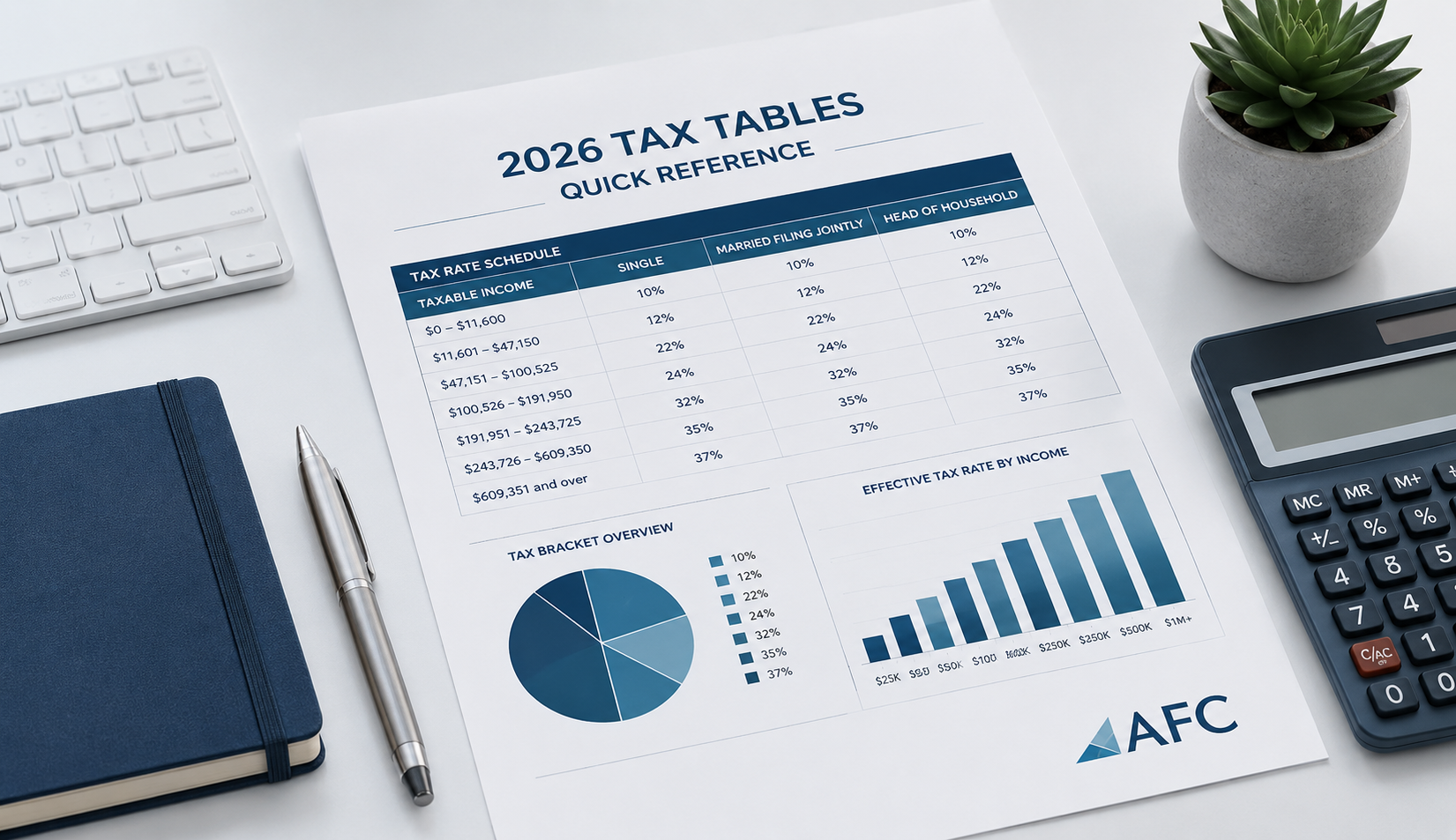 2026 tax tables quick reference with calculator and charts