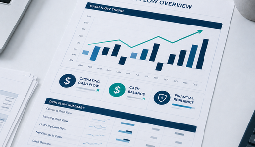 Financial reports, charts, and cash flow analysis